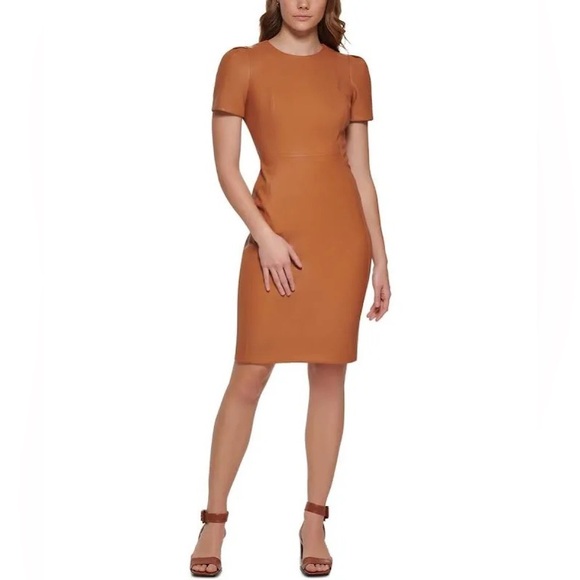 Calvin Klein Dresses & Skirts - NWT Calvin Klein Faux-Leather Short-Sleeve Sheath Dress
